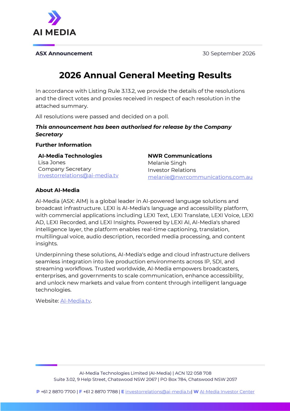 Results of Meeting